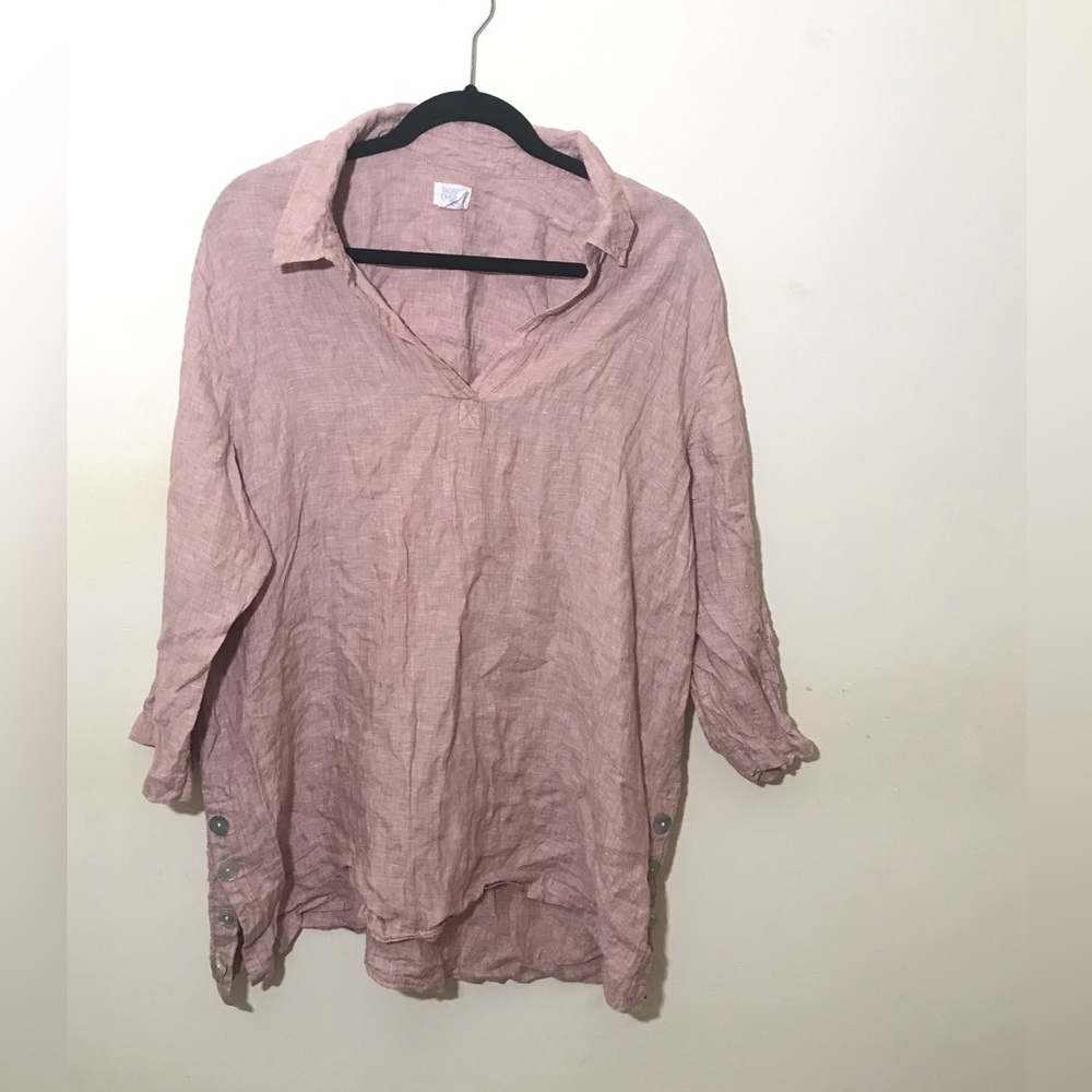 sigrid olsen 1X linen tunic pink top shirt blouse